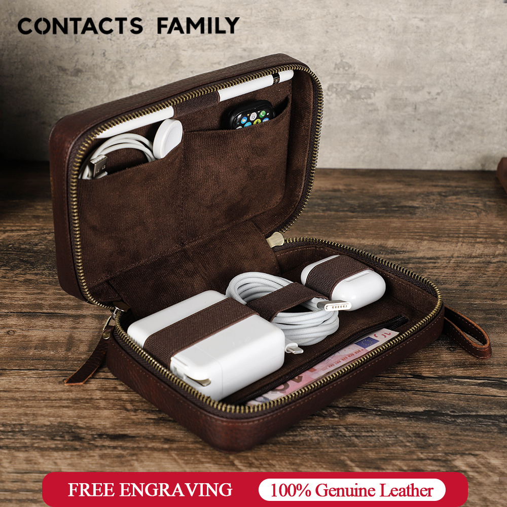 Electronics Gadgets Bag - Couro genuíno portátil usb saco de