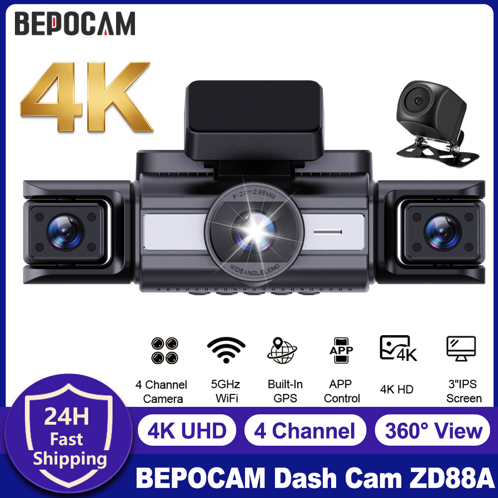 Panoramic Dash Cam 360 - BEPOCAM Câmera Veicular 4 Canais 4K