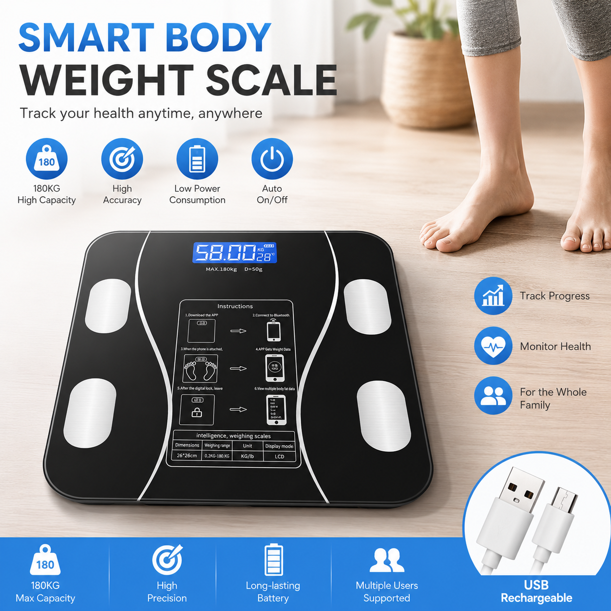 Body Fat Scale Smart - Balança Digital Inteligente de Alta Precisão